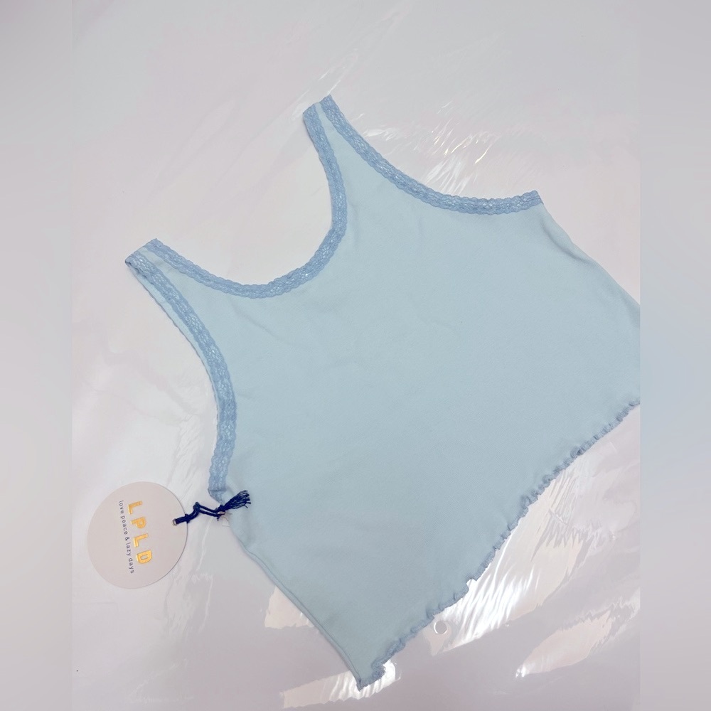 NWT 🩵🍄💙 Love Peace and lazy days blue crop top mushroom - Picture 6 of 10